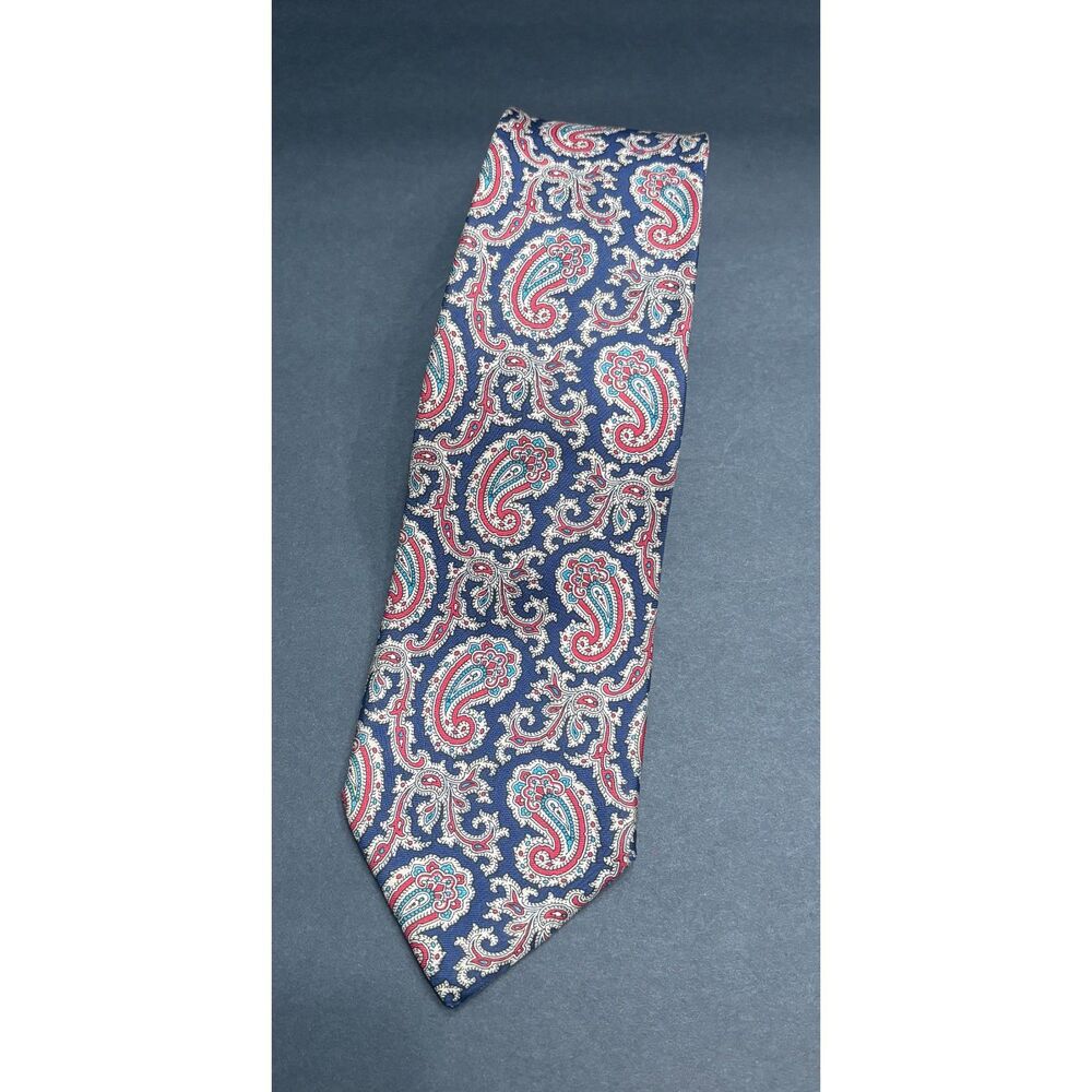 Claybrooke 100% Silk Paisley Tie – Navy with Red, Teal & Cream – Made in USA